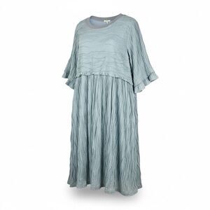 Kori Light Blue Dress L Lined Crinkle Gauze Short Sleeve Mini Knee Boho Artsy